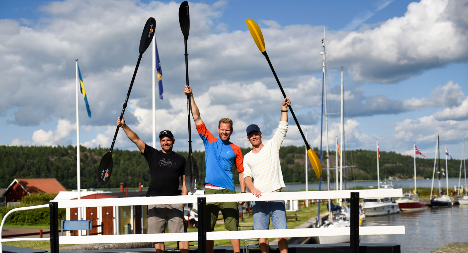 Vi gjorde det! Jens, Niclas och David vid slussen i Mem.