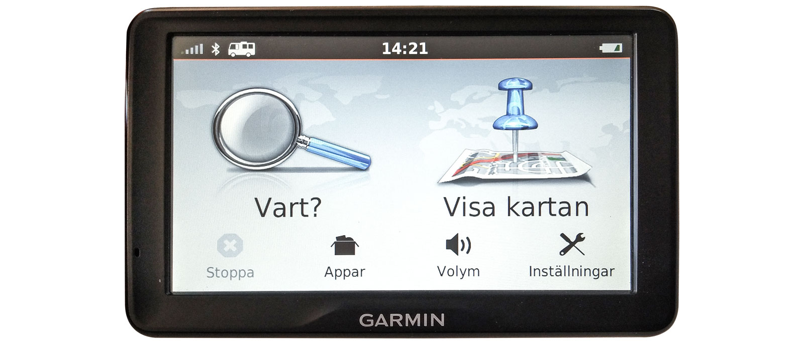 Steg 1: För att ställa in koordinatsystemet WGS84 trycker du på inställningar och väljer positionsformat. Har du redan ställt in det och vill skriva in koordinater direkt väljer du ”Vart?”