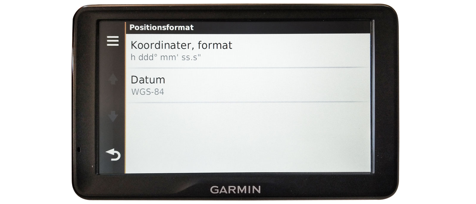 Steg 2: Under inställningar väljer du WGS84 samt positionsformat enligt bilden. DD.MM.SS