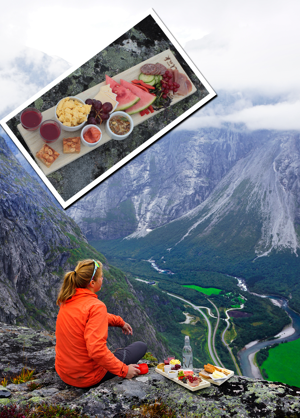 Med Romsdalseggen i sikte. En fjälltur med klar svindelkänsla. Matsäcken från restaurang Aak i Åndalsnes.