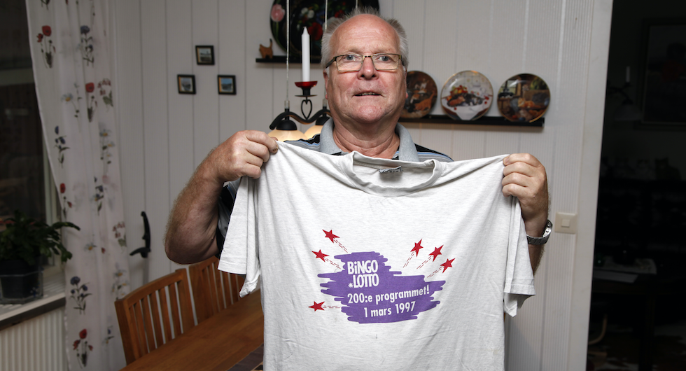 Trycket som fick verksamheten att skjuta i höjden. År 1997 beställde Bingolotto 3 000 sådana här t-shirts.