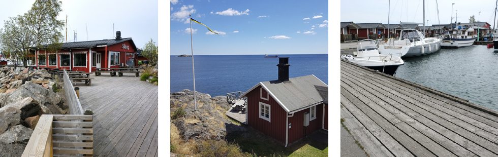 Längst ut på udden ligger sjökrogen med sittplatser ute och inne. || En promenad till Fyrvaktarbostaden rekommenderas! || Sommartid är det inte fel med en glass på bryggan.