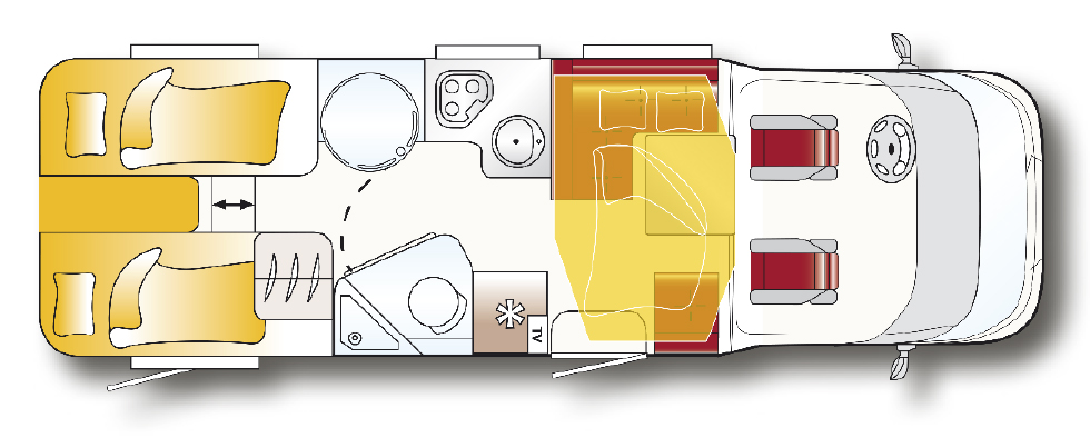 Planritning för LMC Breezer Lift H737G.
