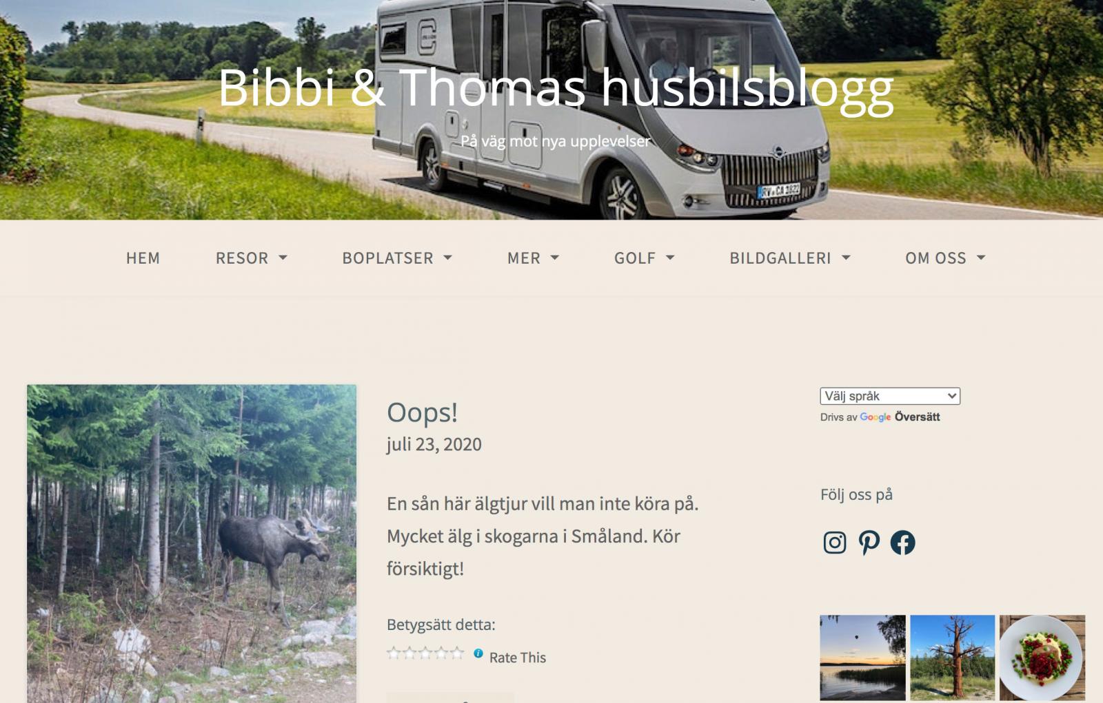 www.husbilsblogg.com Bibbi och Thomas är pensionärer, bor i Göteborg och spelar golf. Reser inom Europa.