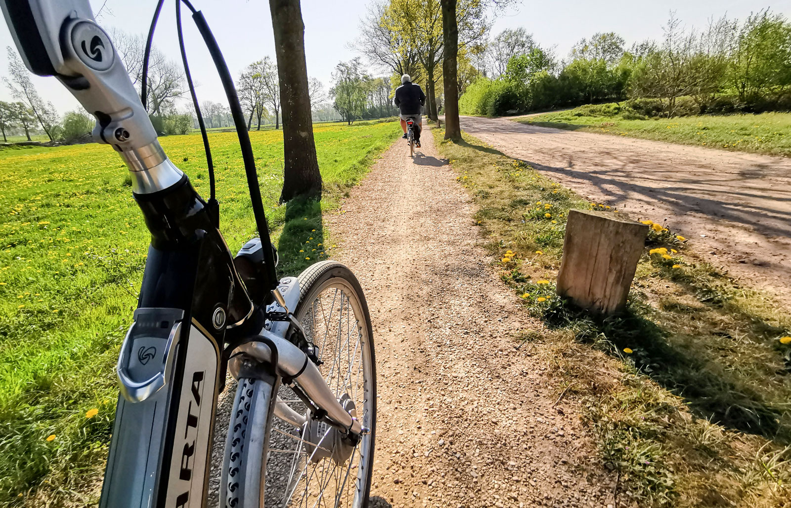 Det är inte bara asfaltsvägar som har en egen separat cykelbana utan även grusvägar. Ofta separerade med allé av träd.