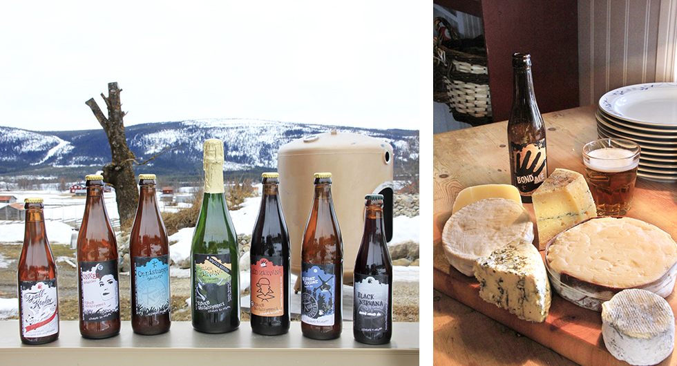 Till vänster: Ölsmak. På Klövsjö gårdsbryggeri kan du både smaka på brygderna och njuta av lokal mat. Till höger: Vällagrat. Ostarna från Kullens gårdsmejeri passar utmärkt till en ale från bryggeriet.
