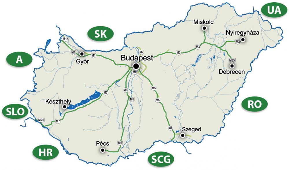 Det stjärnformade motorvägsnätet utgår från Budapest