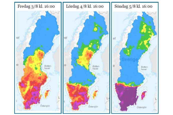 Extremt hög brandrisk under helgen i södra och mellersta Sverige