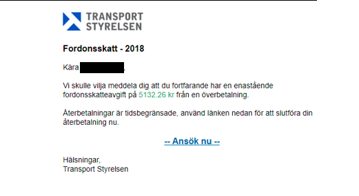 Falska mail från Transportstyrelsen