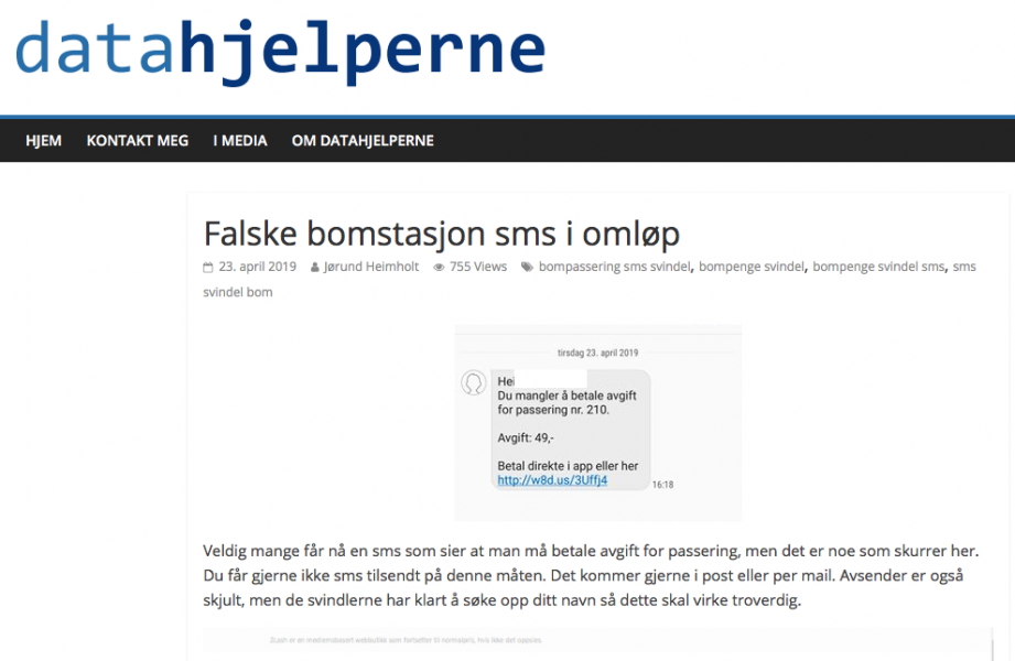 Bedrägeri via SMS med norsk bompeng