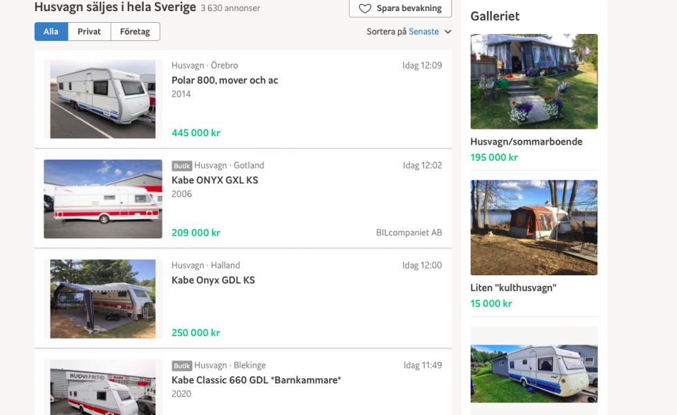 Allt större intresse för begagnade husbilar och husvagnar