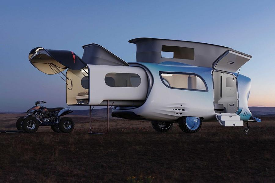 Whale Trailer Cabin med djuriskt utseende