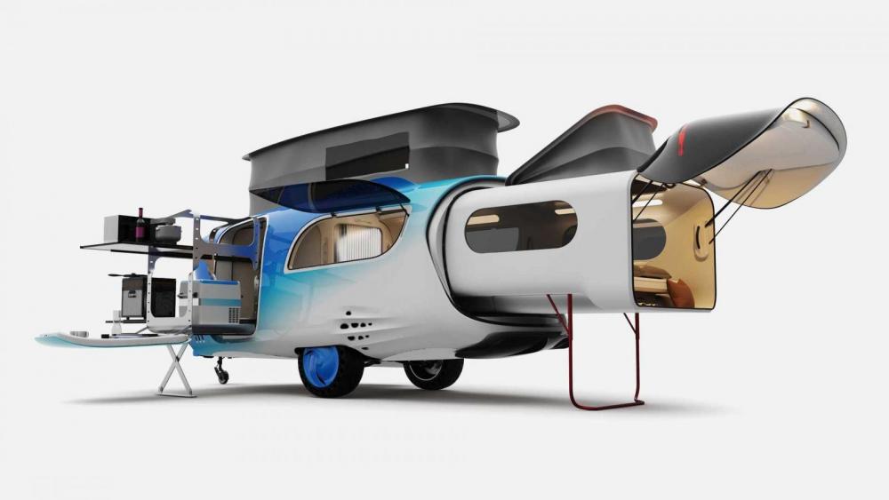 Whale Trailer Cabin med djuriskt utseende