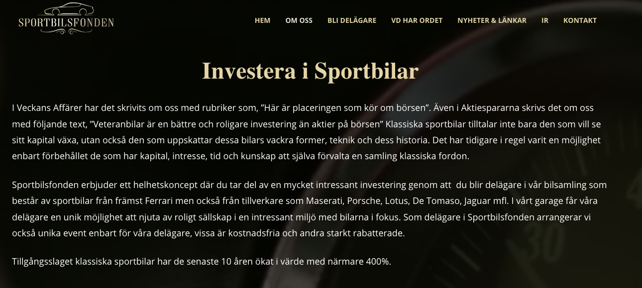 Från Sportbilsfondens hemsida.