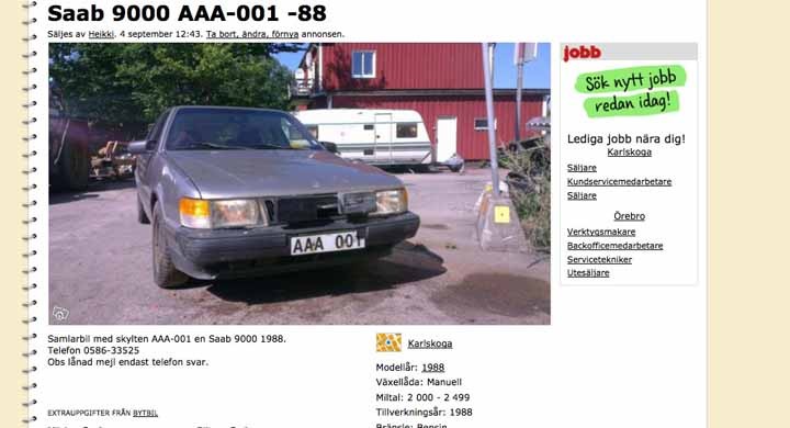 Saab med lägsta numret till salu