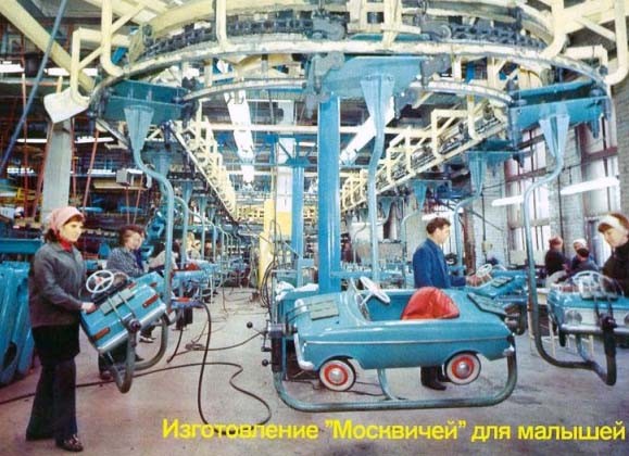 Moskvitch 412 i miniatyr på löpandebandet.