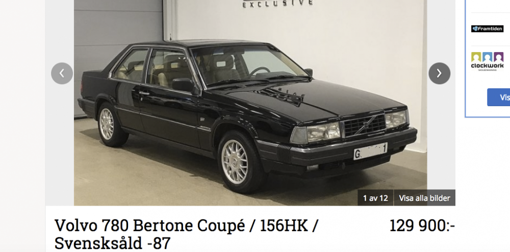 Volvo 780 presenterades tidigare men det var först som 1987 års modell som den började säljas här. Den var då den dyraste bilen från Sverige.