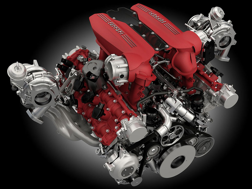 Ferraris 3,9-liters V8 med biturbo.