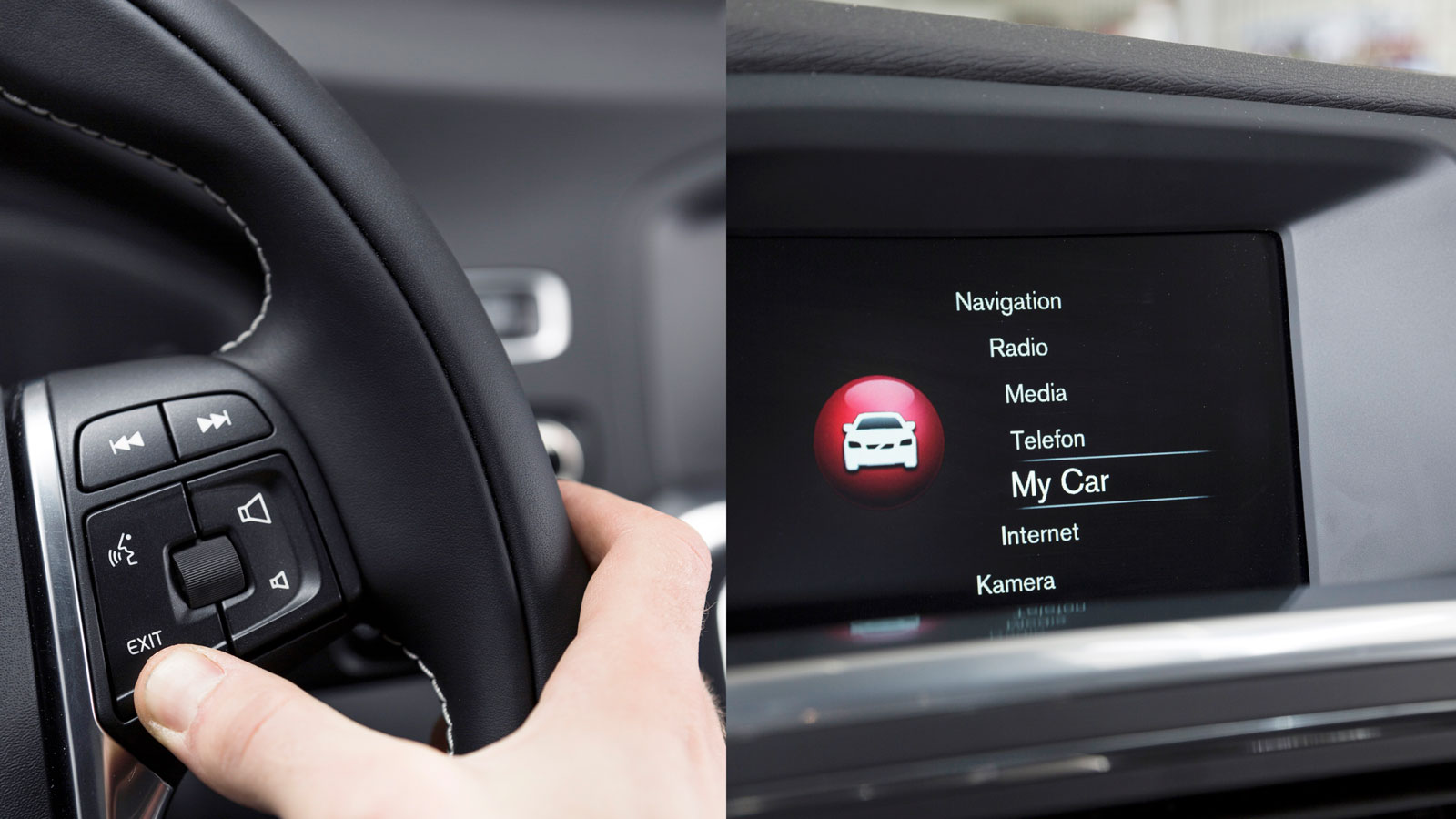 Volvo: Fastän Volvo har vred och knapp till sitt infotainment så är det logiskt och busenkelt att använda. Och displayen håller sig fräsch när ingen ständigt fingrar på den!