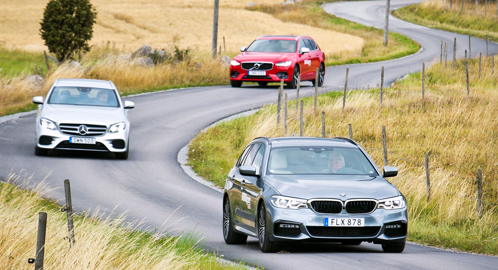 Test: BMW 5-serie, Mercedes E-klass och Volvo V90 (2017)