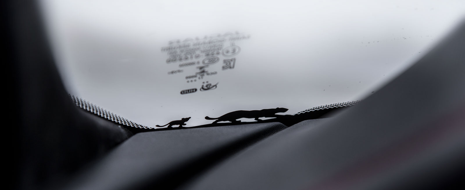 När designers får ha kul på jobbet ... En liten jaguar tassar efter mamma jaguar i vindrutan på X2. Samma scen utspelas som en ljusbild på marken när förardörren öppnas. Charmerande!