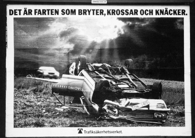 Fartfaran belystes med tydlighet i 1979 års trafikkampanj. Det året omkom 928 personer i trafiken. 2018 var siffran 325.
foto: Vägsamlingen/SMTM
