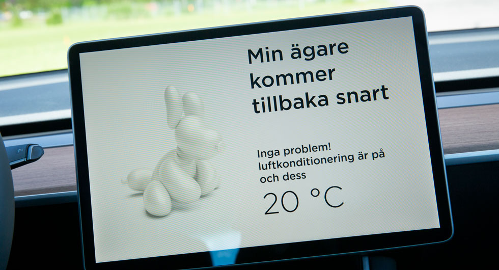 ”Kommer de inte snart!?” Så länge det finns minst 20 procent batterikapacitet kvar har Karo det svalt och skönt i Model 3.