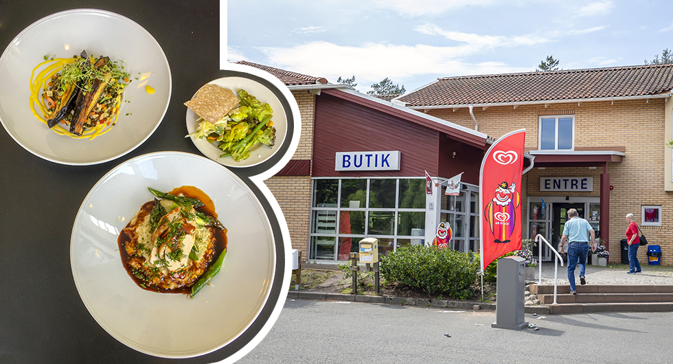 Restaurang Syltan, 5/5. Toppklass! Längst till vänster: vitlöksbakad aubergine med ragu på puylinser, tomat, rotselleri, morot och sesamkräm. Längst ned till höger: kryddstekt kyckling från Mariebergs gård i Trollhättan, dillrisotto, skånsk sparris och sötsur dillsky.