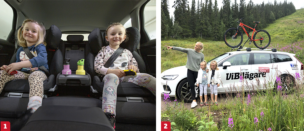 1. Testlagets juniorsektion består av sex medlemmar mellan två och 13 år. Här testar Elsa och Vera (båda fem år) åkkomforten i Audi A6. || 2. Det är inte bara långtestförarna på redaktionen som betygsätter bilarna – alla i familjen hjälper till att sätta dem på prov i vått och torrt, vardagslunk och semesteraktiviteter.