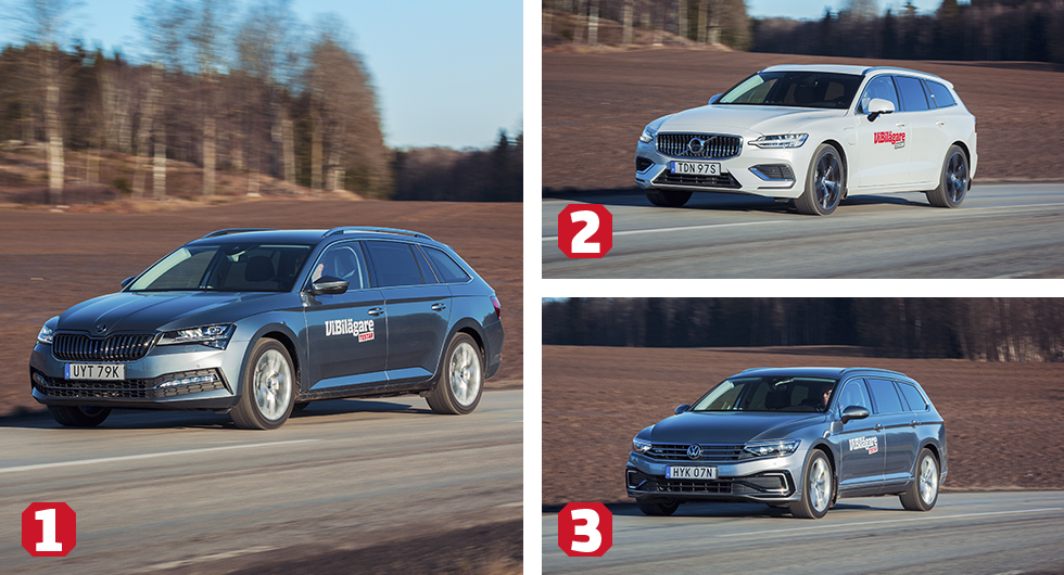 Test: Skoda Superb iV, Volkswagen Passat GTE och Volvo V60 T6 Twin Engine (2020)