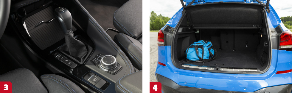 3. Laddhybriden är ensam i X1-familjen om sexstegad momentomvandlare. || 4. Av de kompakta suvarna är det BMW som har bäst innerutrymmen och rymligast bagage. Lutningsbart ryggstöd bak uppskattas.