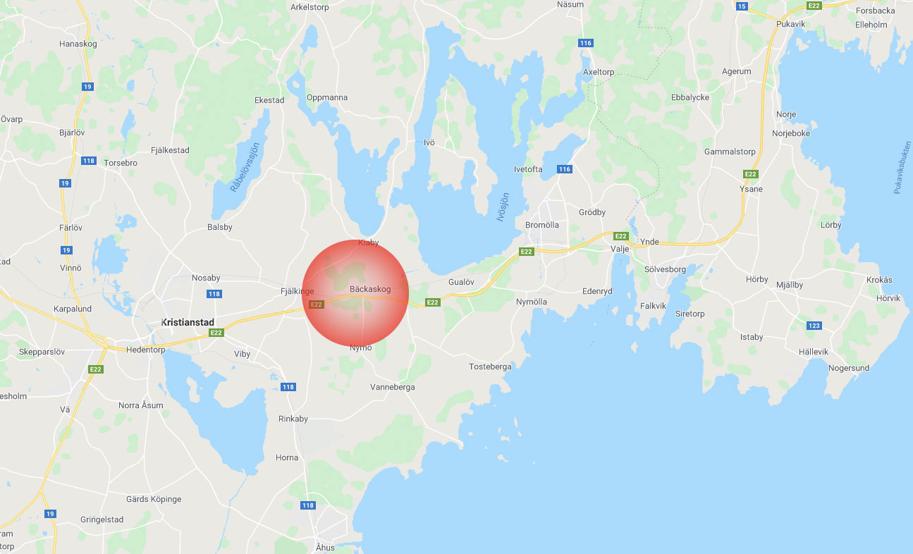 Mitt emellan Kristianstad och Bromölla ligger epicentrum för stenmårdsfynden.