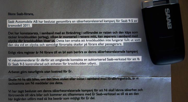Saab 9-5 2011: 630 bilar återkallas