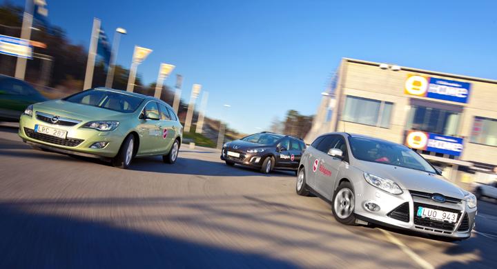 Ljustest: Ford Focus Kombi, Opel Astra ST, Peugeot 308 SW (2012)