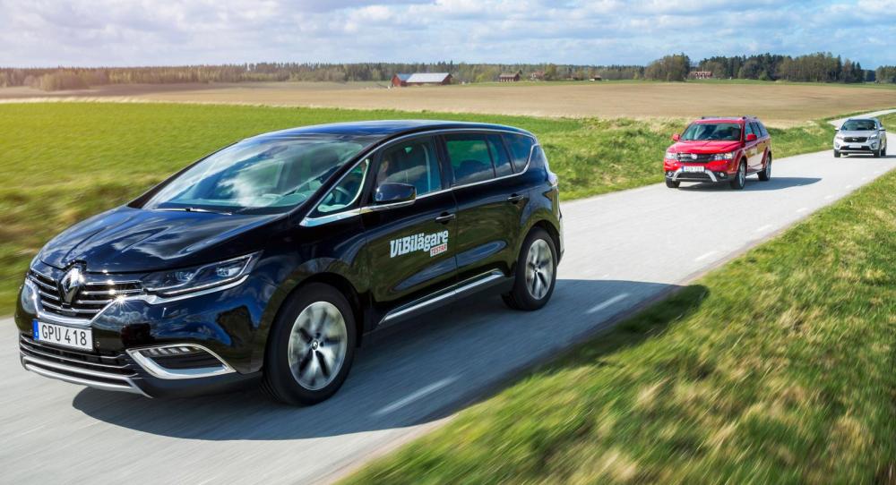 Vi har ljustestat Fiat Freemont, Kia Sorento och Renault Espace.