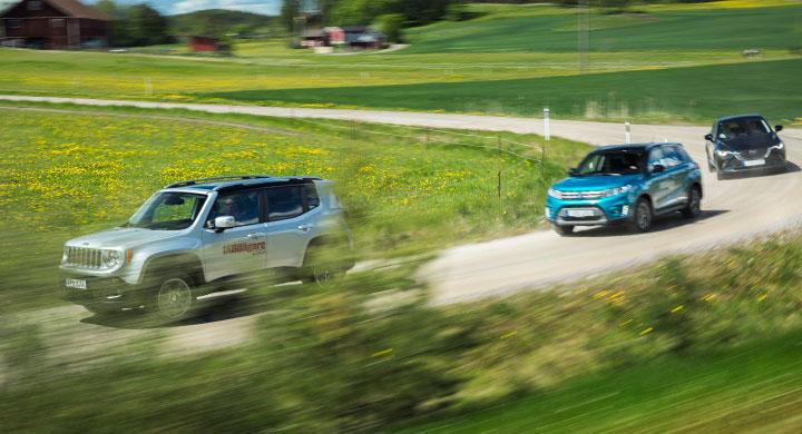 Vi har ljustestat Jeep Renegade, Suzuki Vitara och Mazda CX-3.