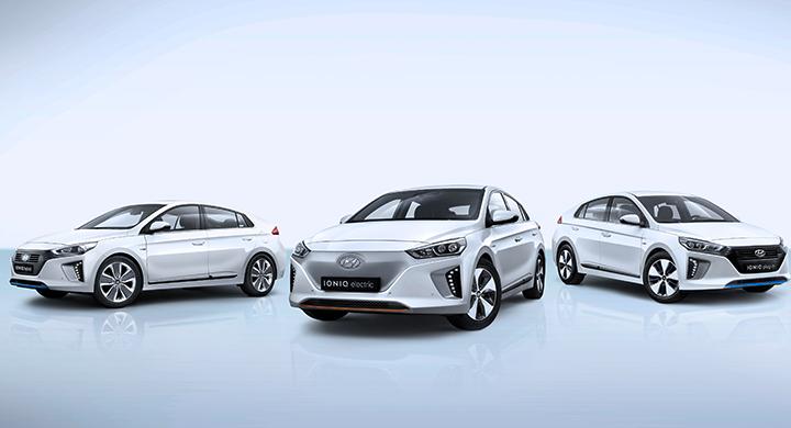 Tre drivlinor i samma bil: En elbil, en laddhybrid och en hybrid.