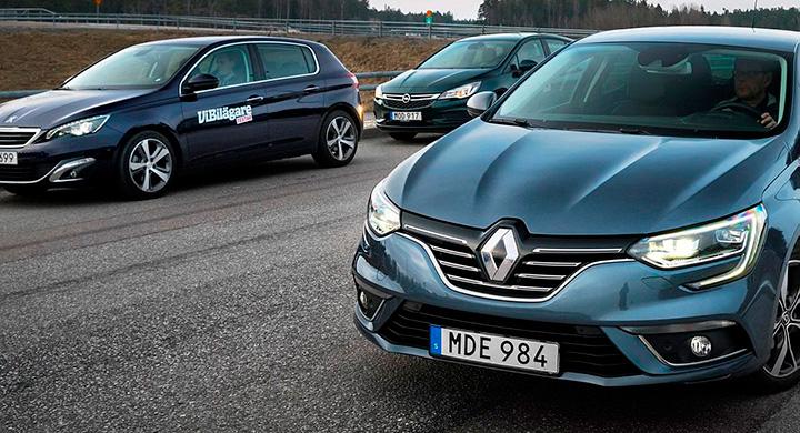 Ljustest: Opel Astra, Peugeot 308, Renault Mégane (2016)