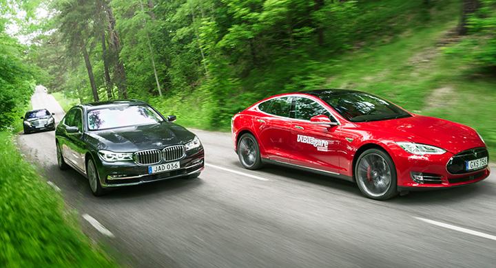Ljustest: BMW 7-serie, Mercedes S-klass, Tesla Model S (2016)