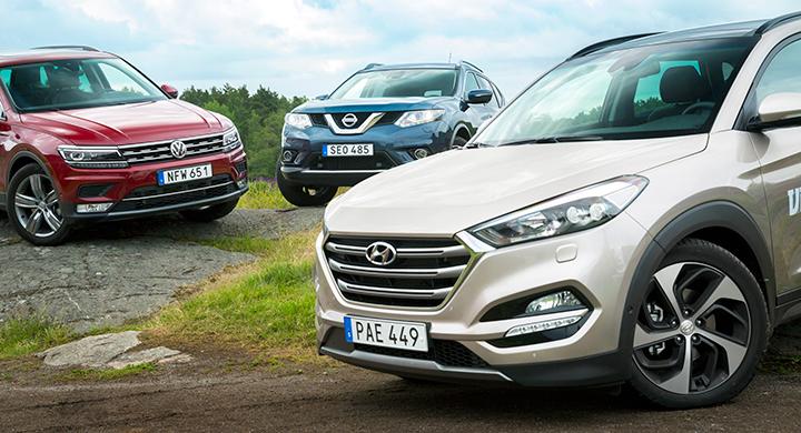 Ljustest: Hyundai Tucson, Nissan X-Trail, Volkswagen Tiguan (2016)