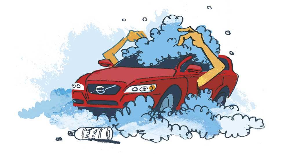 Frågeställarens Volvo V70 har något som liknar mjäll på instrumentpanelen. Illustration: Johan Isaksson.