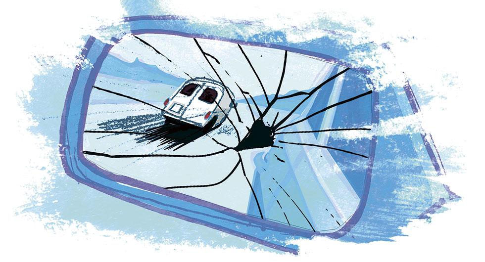 Frågeställaren råkade ut för en närgången skåpbil som orsakade att sidospeglarna smällde ihop. Illustration: Johan Isaksson.