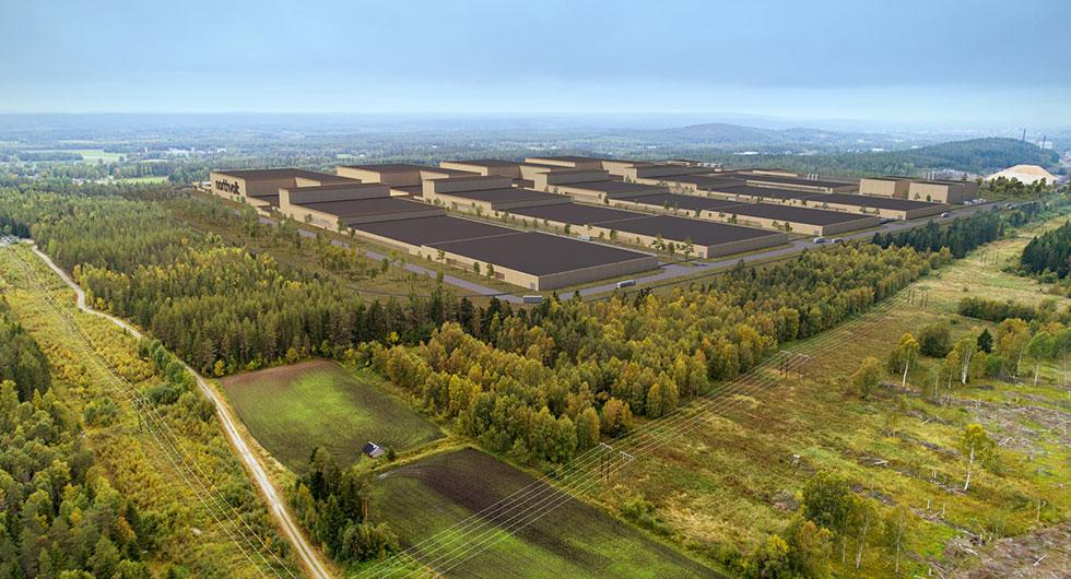 Skiss på hur batterifabriken kan komma att se ut när den står helt färdig år 2023.