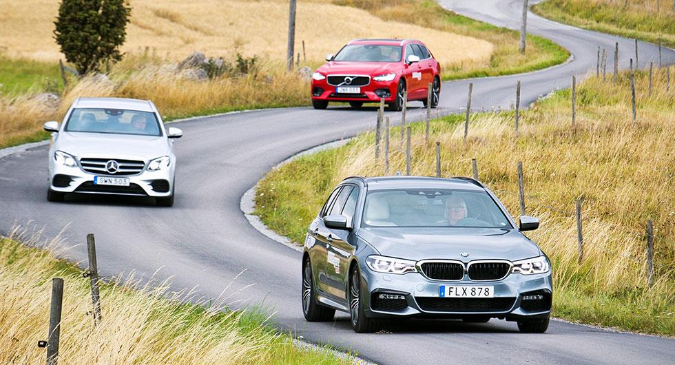Ljustest: BMW 5-serie Touring, Mercedes E-klass Kombi, Volvo V90 (2017)