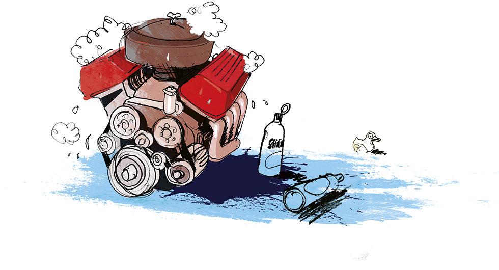 Frågeställaren undrar vad man kan göra för att rengöra bilmotorn och hålla den i så gott skick som möjligt. Illustration: Johan Isaksson.
