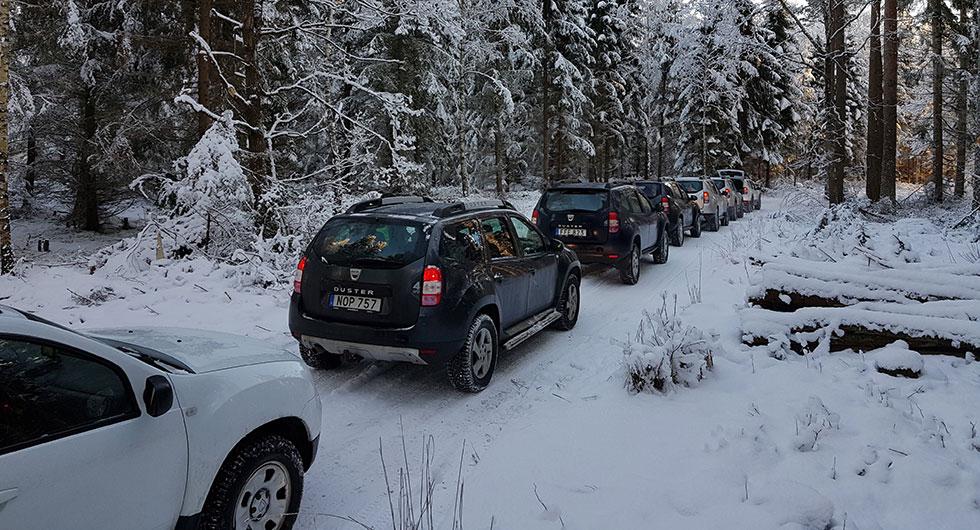Duster-entusiaster på skogstur