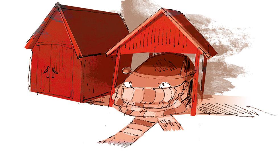 Frågeställaren undrar vad som är mest fördelaktigt: Att ställa bilen i varmgarage eller i carport mellan jobbpendlingarna. Illustration: Johan Isaksson.