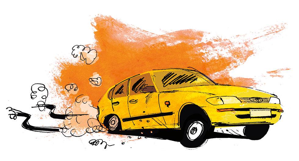 Frågeställaren kan köra med handbromsen åtdragen på sin Toyota Corolla från 1993 och undrar om det ska vara så. Illustration: Johan Isaksson.