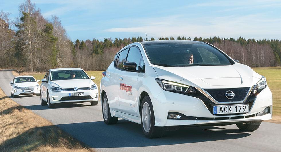 Ljustest: Hyundai Ioniq Electric, Nissan Leaf, Volkswagen e-Golf (2018)