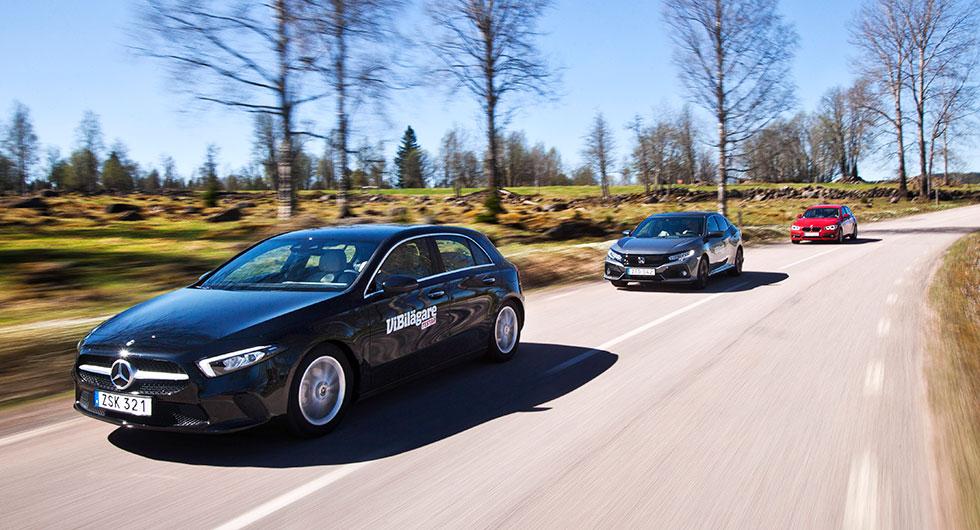 Ljustest: BMW 1-serie, Honda Civic, Mercedes A-klass (2018)